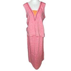 Two piece Liz & Jane Linen Pink Sleeveless Blouse & Maxi Skirt, Size Medium NWT
